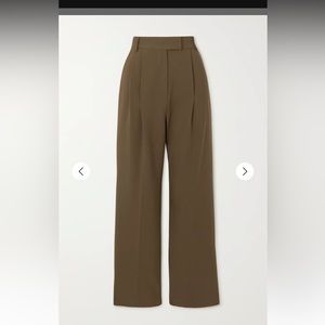 FRANKIE SHOP Bea pleated crepe straight-leg pants, chocolate color, XS